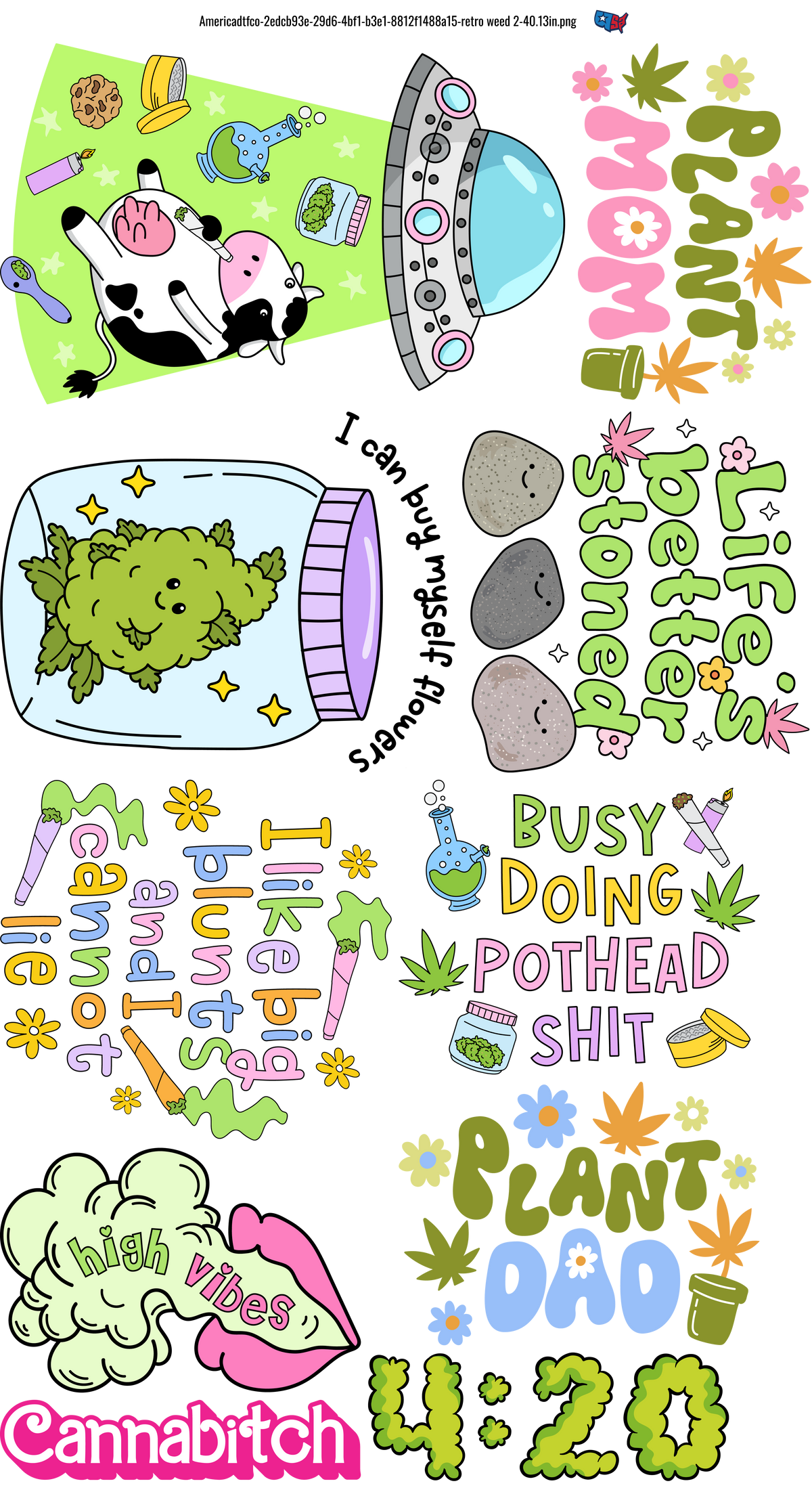Retro Weed Cows Alien #100343