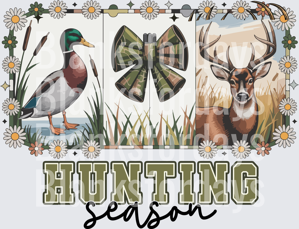Hunting Season Mallard Duck Deer Camo Bow Daisy Border (DTF)