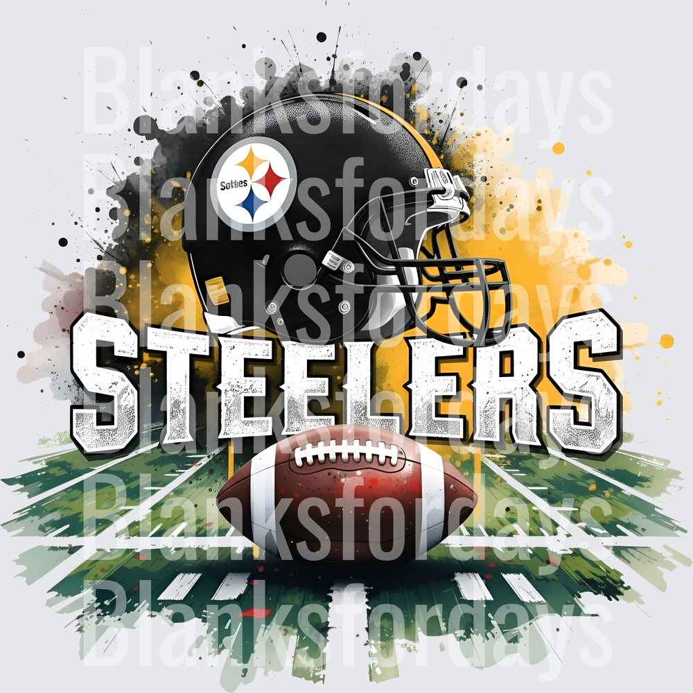 Pittsburgh Steelers Helmet Football Field Splatter Design (DTF)
