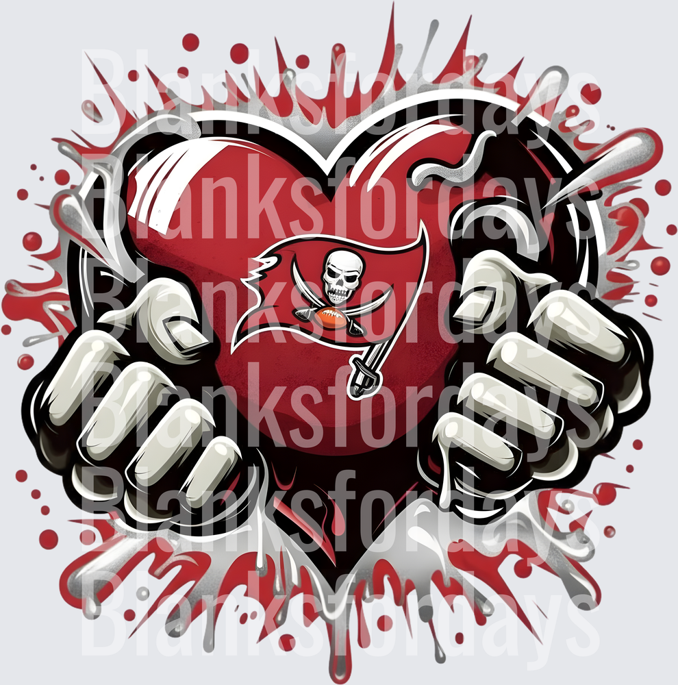 Tampa Bay Buccaneers Heart Gripped by Cartoon Hands Splatter (DTF)