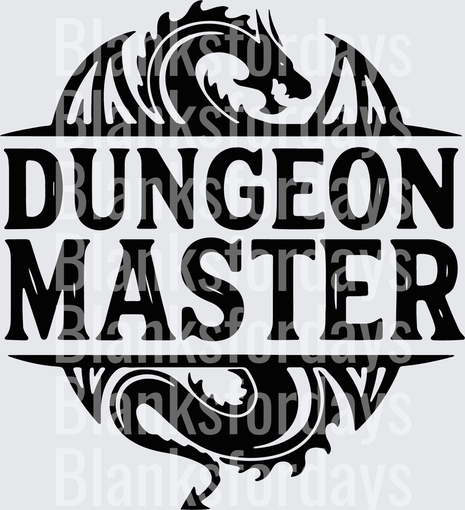 Dungeon Master Bold Text with Coiled Dragon Design (DTF)
