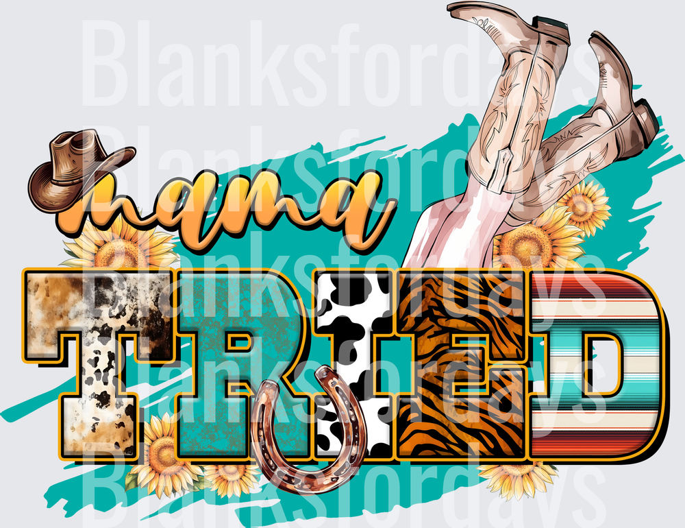 Mama Tried Western Cowboy Boots Sunflowers Serape Design (DTF)