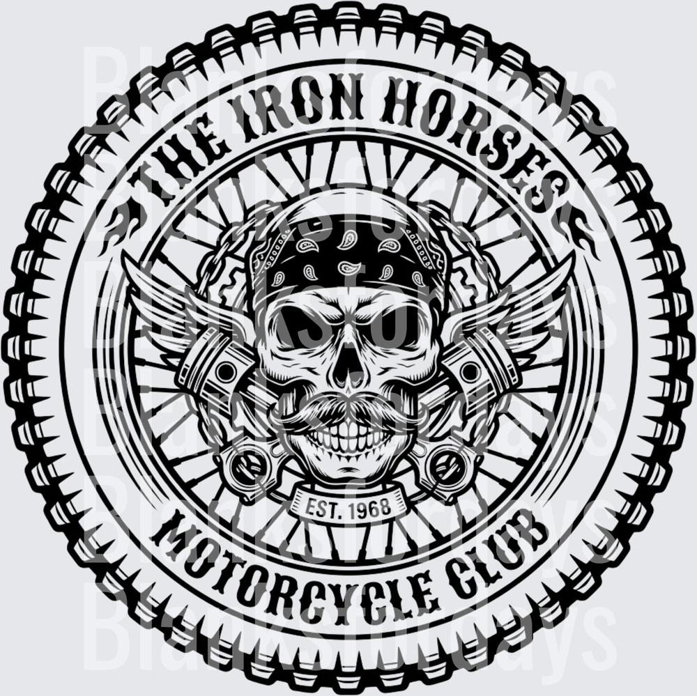 The Iron Horses Motorcycle Club Est. 1968 Skull Badge (DTF)