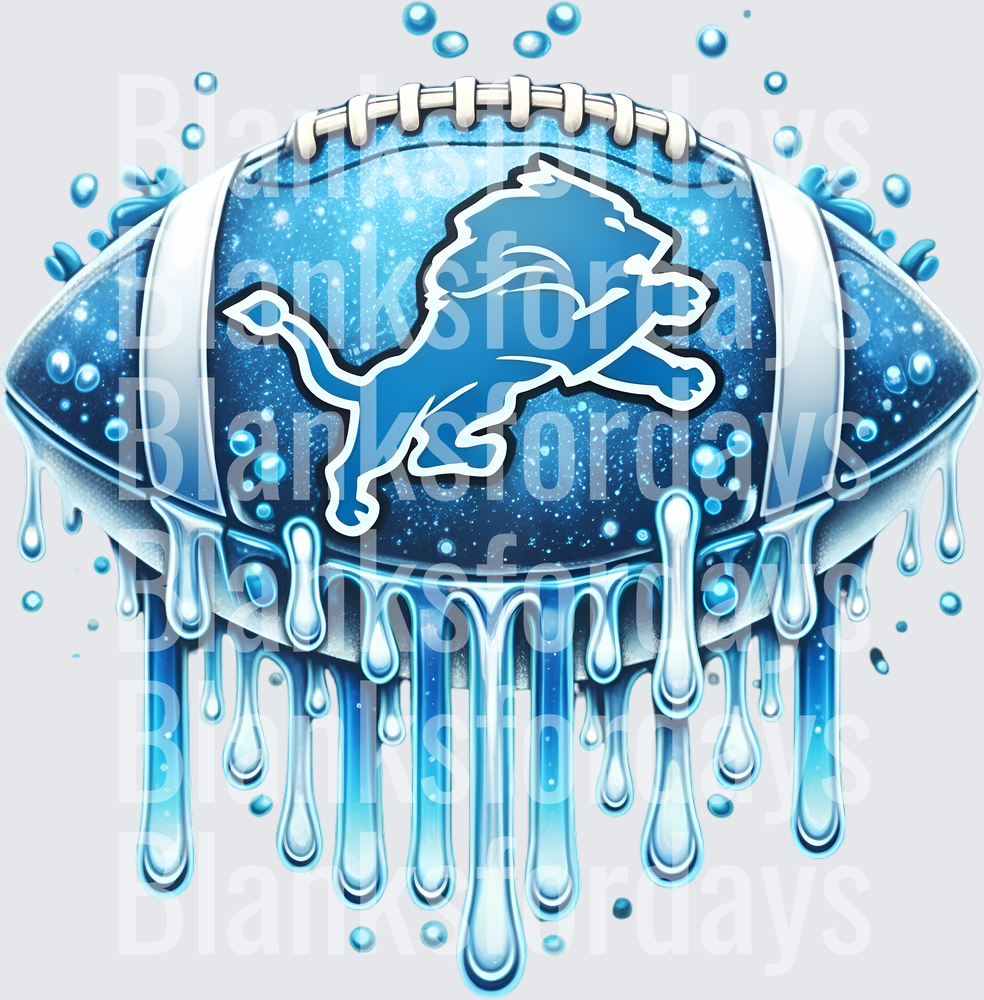 Detroit Lions Dripping Water Football Logo Blue Glitter (DTF)