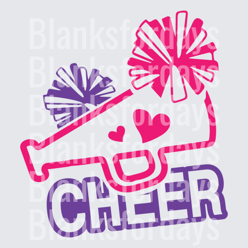 Cheer Megaphone Pom Poms Hearts Pink Purple Cheerleader (DTF)