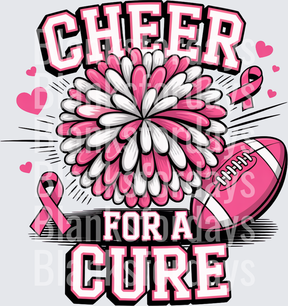 Cheer For A Cure Breast Cancer Awareness Pink Pom Pom Football (DTF)