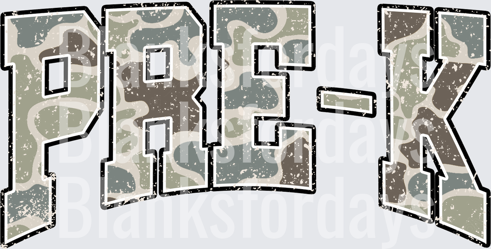 PRE-K Varsity Camo Distressed Bold Block Letters (DTF)