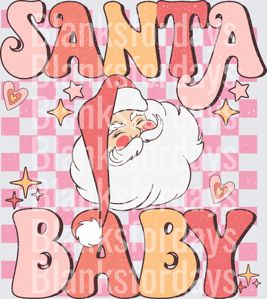 Santa Baby Retro Groovy Pink Checkered Holiday Santa Claus (DTF)
