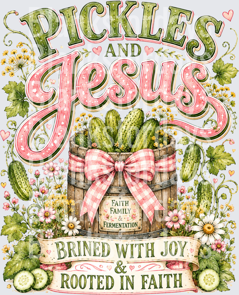Pickles and Jesus Brined With Joy Rooted in Faith Floral (DTF)