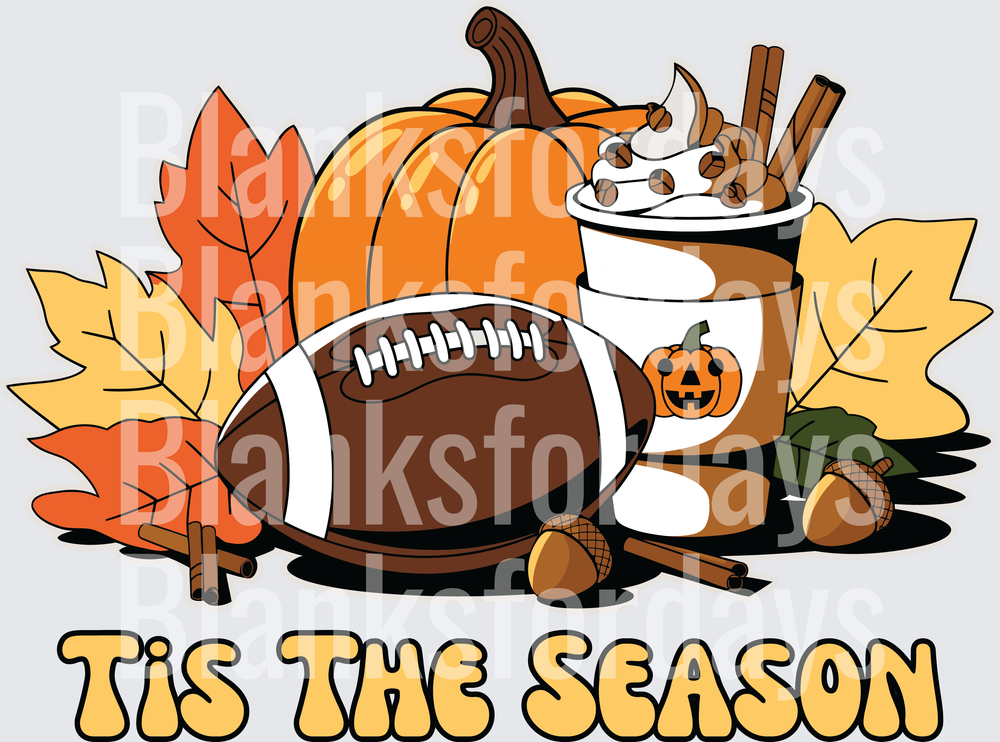 Tis The Season Fall Football Pumpkin Spice Latte Autumn (DTF)
