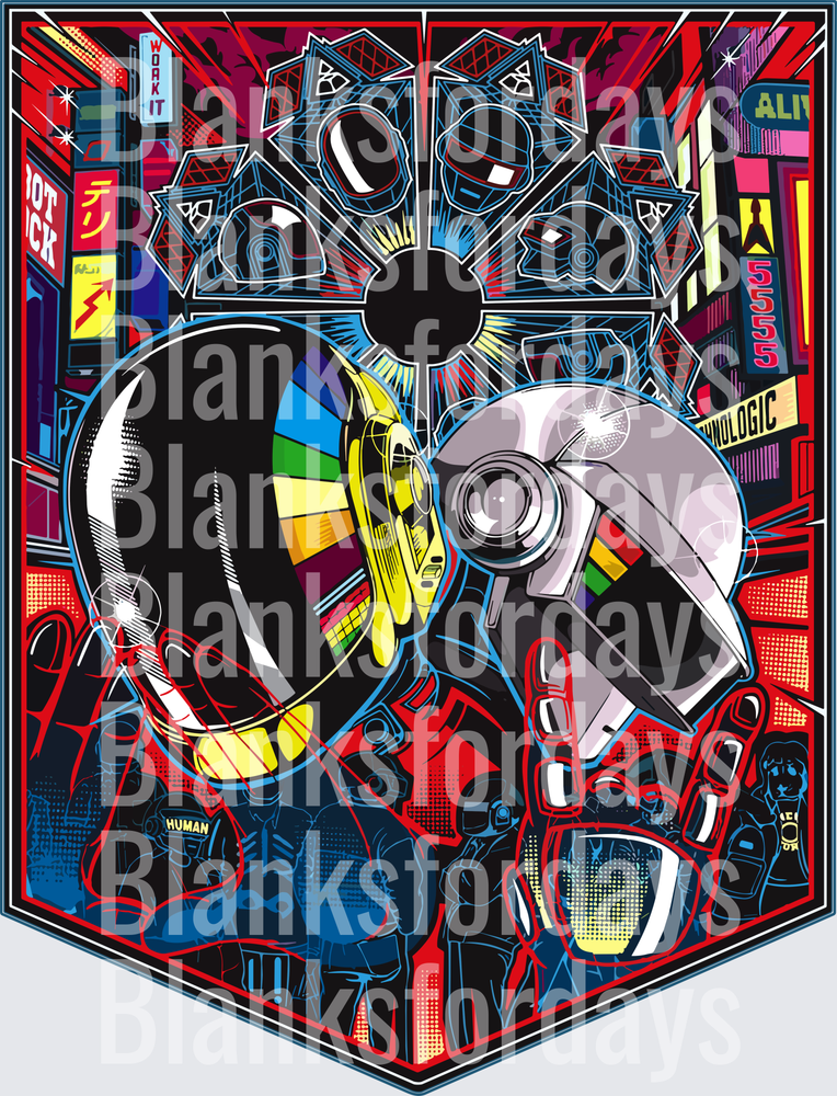 Daft Punk Helmets Pinball Machine Neon Arcade Art (DTF)
