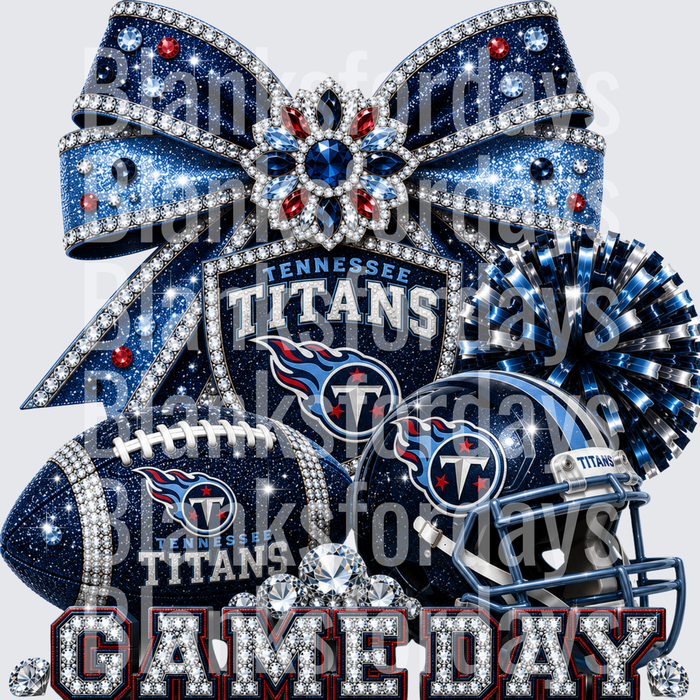 Tennessee Titans Glitter Rhinestone Bow Game Day Design (DTF)