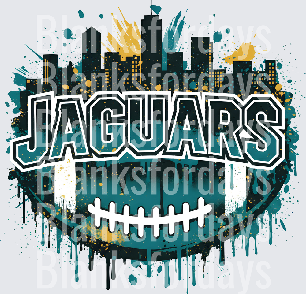 Jacksonville Jaguars Grunge Skyline Football Splatter Design (DTF)