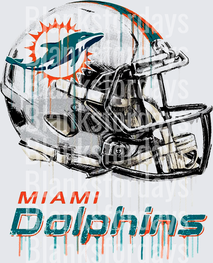Miami Dolphins NFL Helmet Drip Sketch Design (DTF)