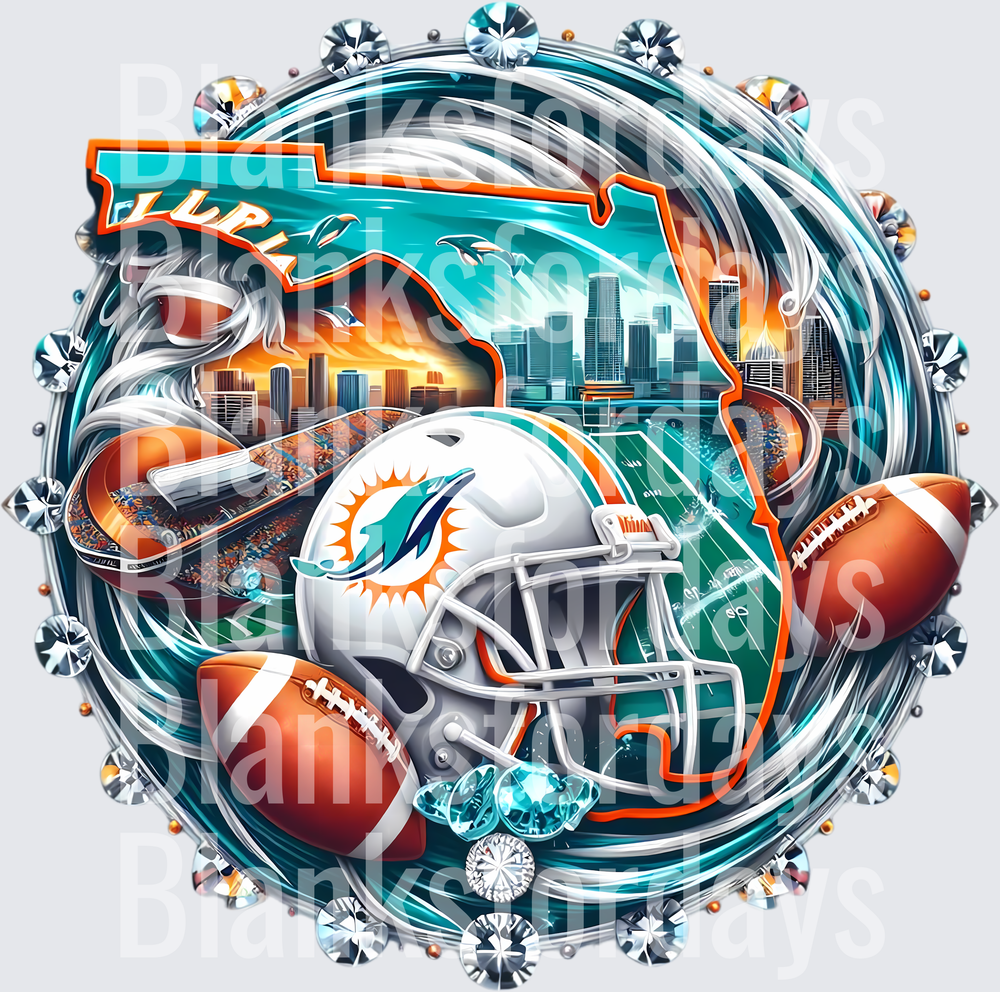 Miami Dolphins Florida State Rhinestone Diamond Round Design (DTF)