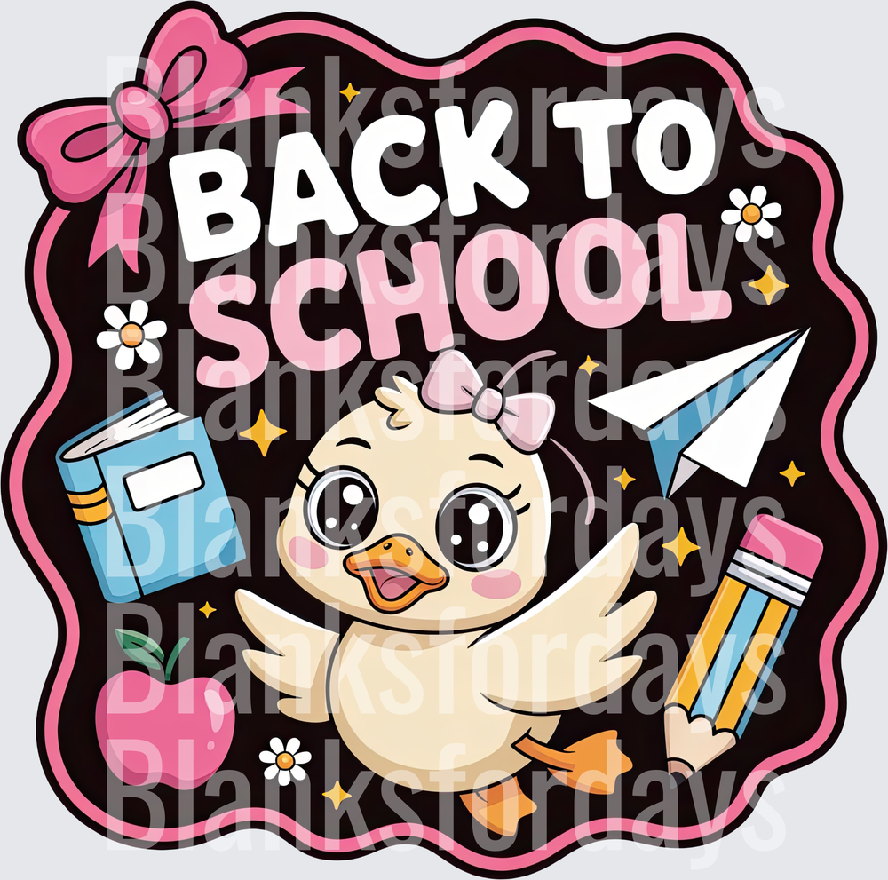 Back To School Cute Girl Duck Pink Bow Pencil Book Design (DTF)