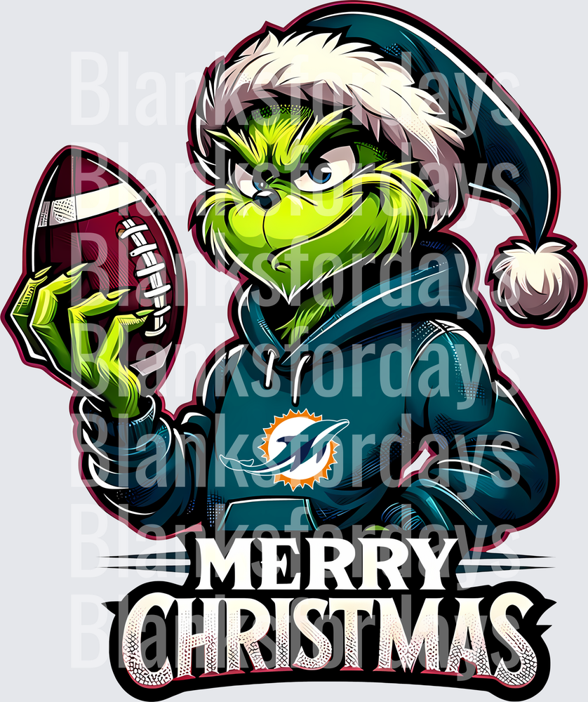 Grinch Santa Miami Dolphins Football Merry Christmas (DTF)