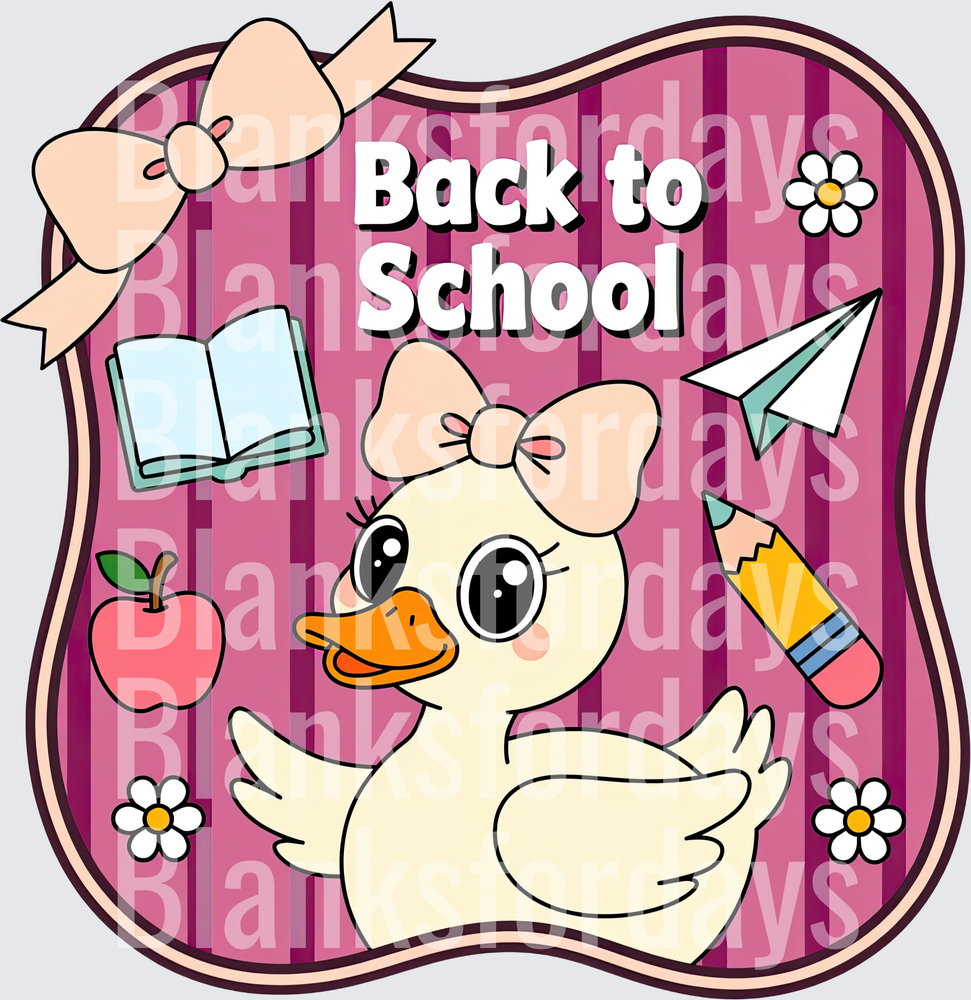 Back to School Cute Girl Duck with Bow Pink Striped Badge (DTF)