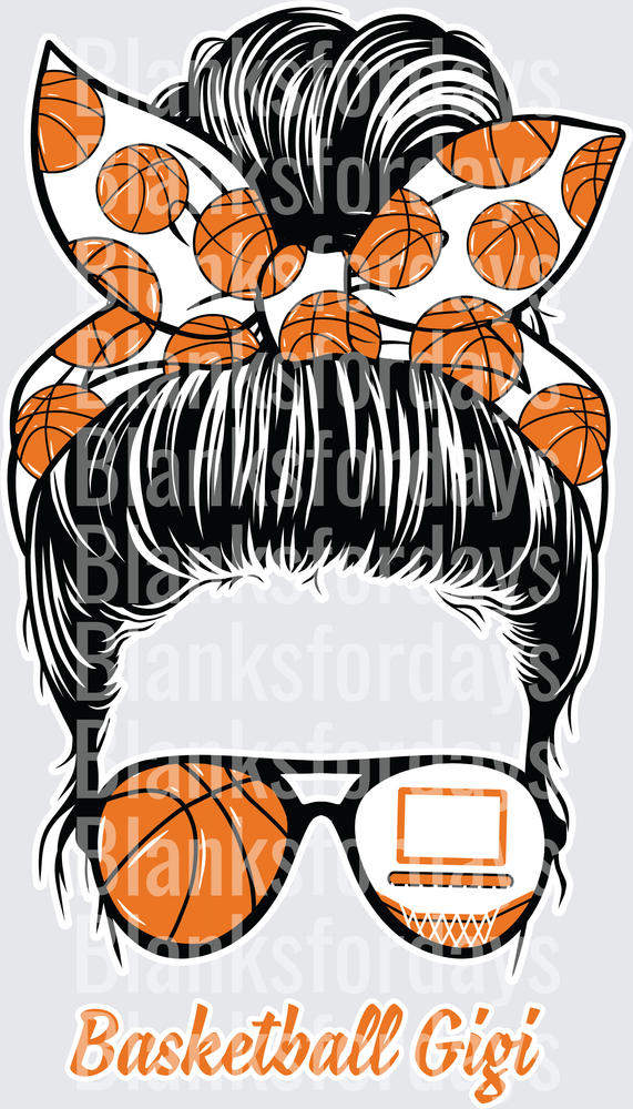 Basketball Gigi Messy Bun Woman with Basketball Bandana (DTF)