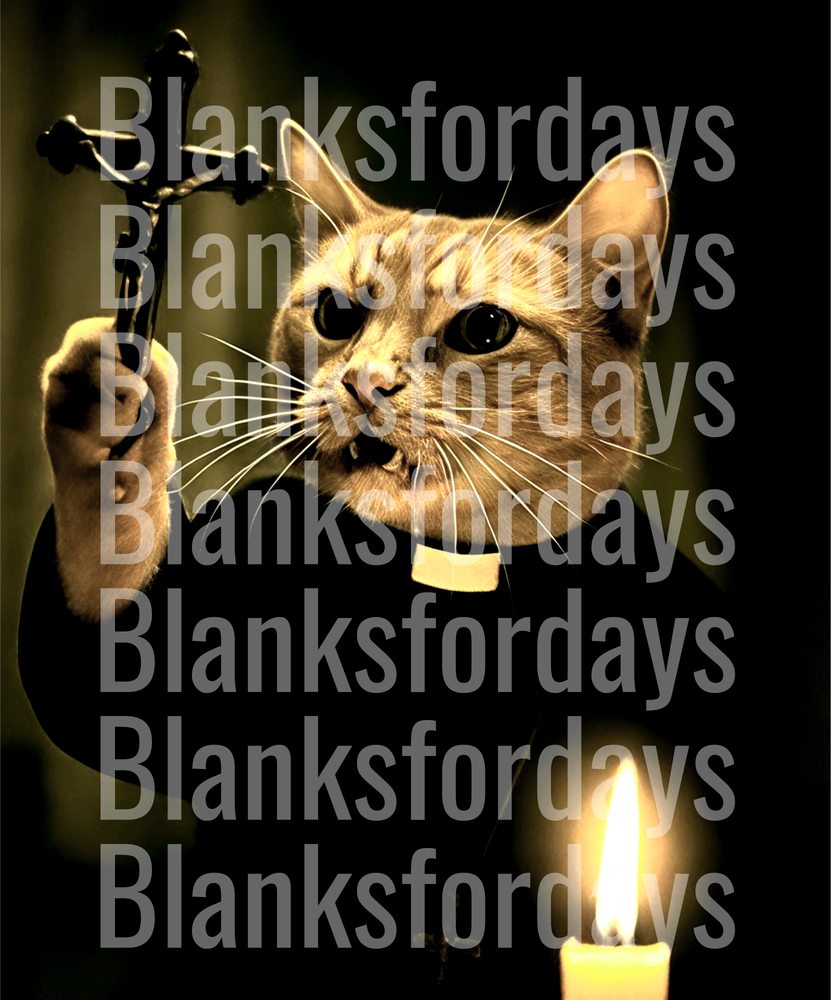 Priest Cat Holding Cross Candle Meme Funny Feline Clergy (DTF)