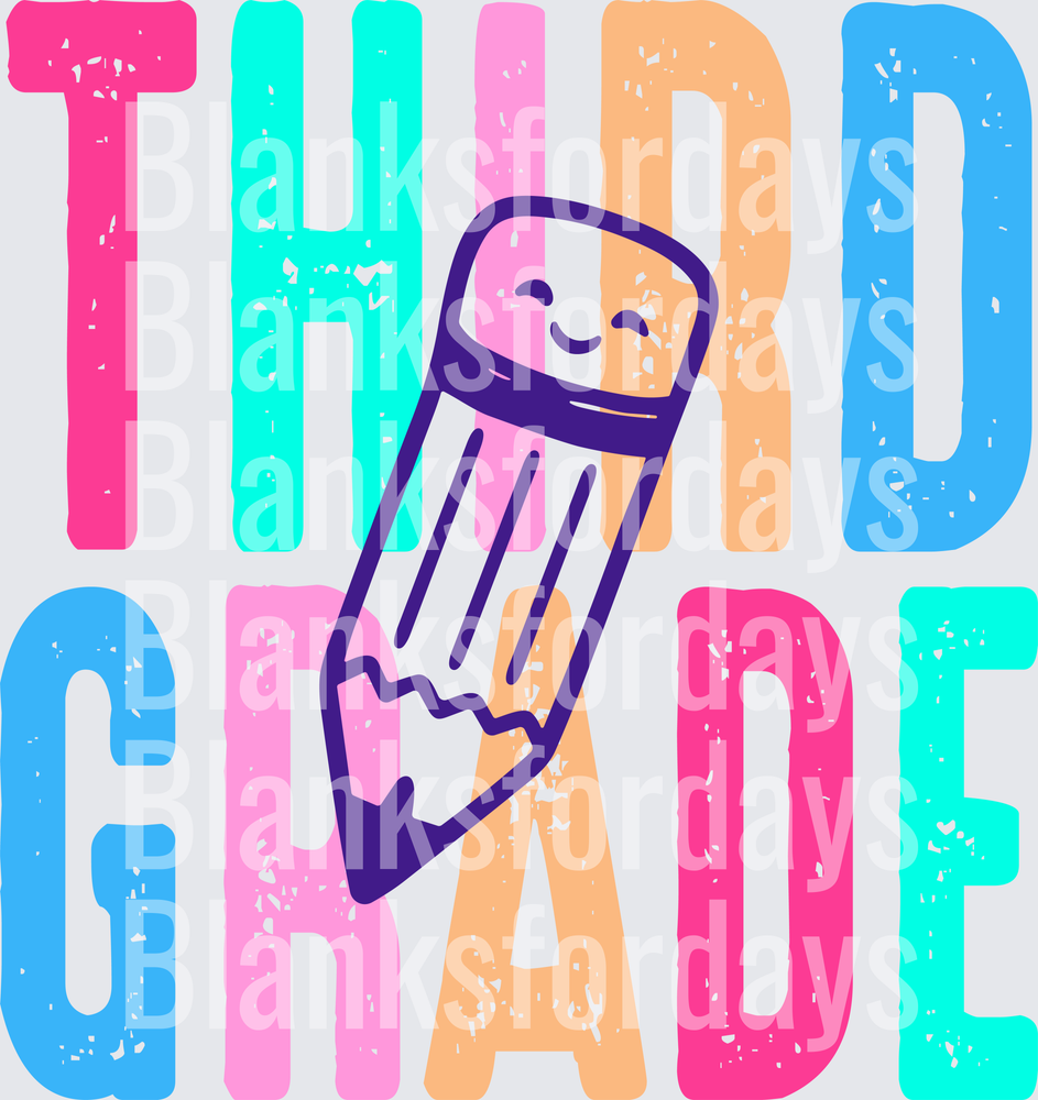 Third Grade Cute Smiling Pencil Colorful Distressed Bold (DTF)