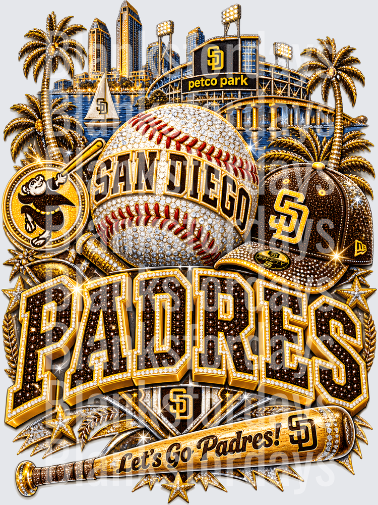 San Diego Padres Bling Rhinestone Petco Park Let's Go Padres (DTF)