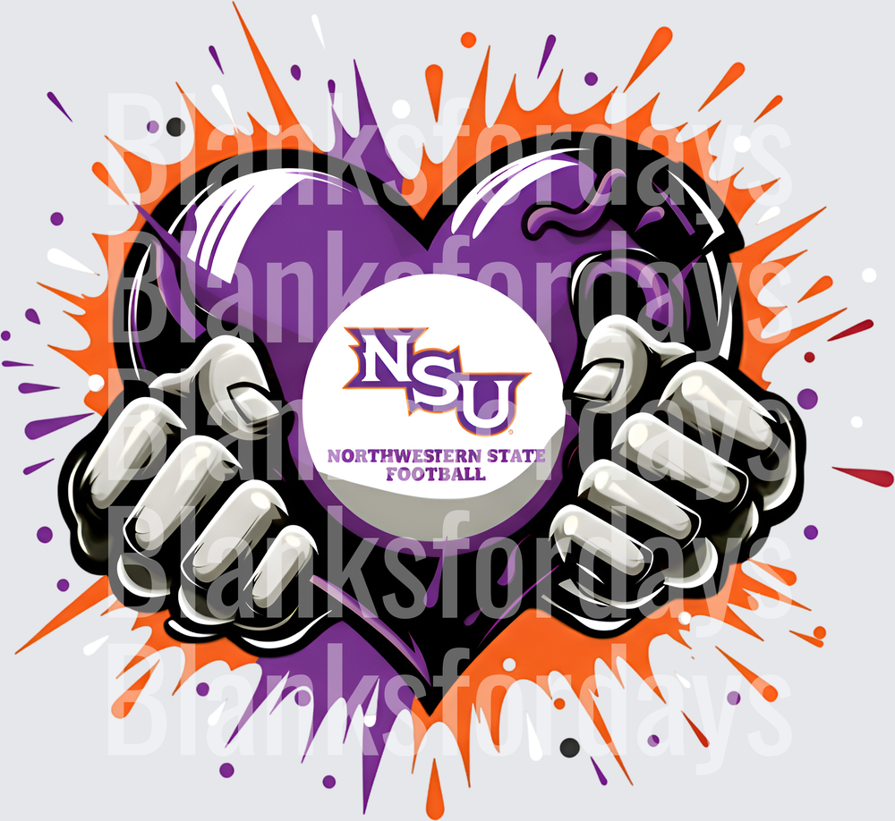 Northwestern State Football NSU Purple Heart Hands Splatter (DTF)
