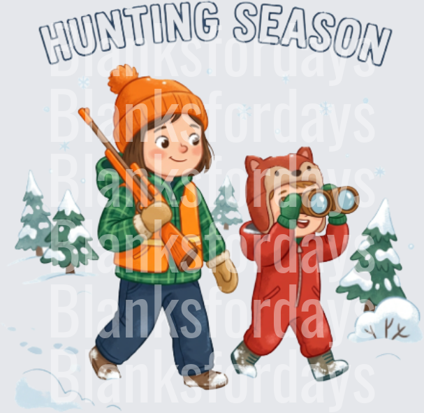 Hunting Season Kids in Snow with Rifle and Binoculars (DTF)