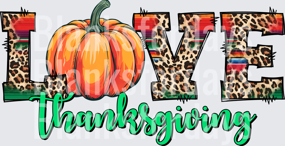 Love Thanksgiving Leopard Serape Pumpkin Letter Design (DTF)