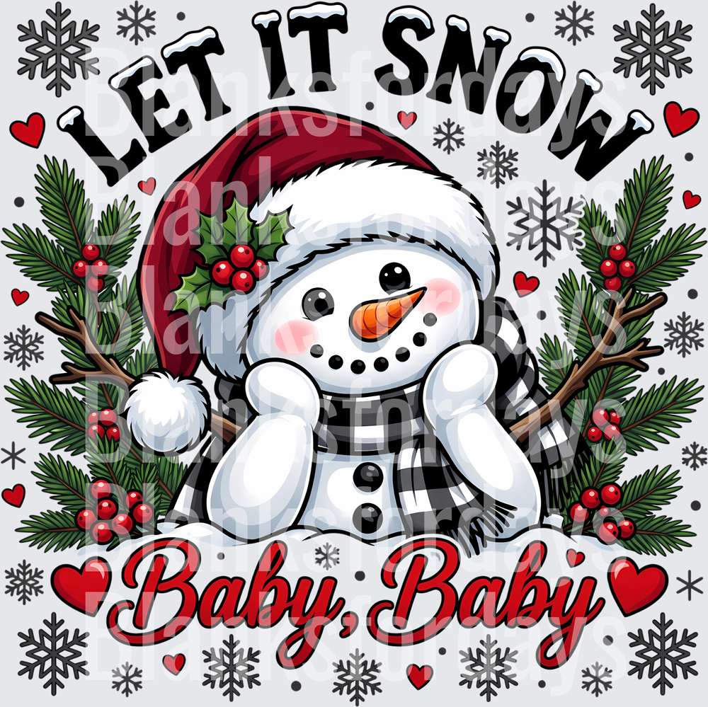Let It Snow Baby Baby Cute Snowman Santa Hat Buffalo Plaid (DTF)