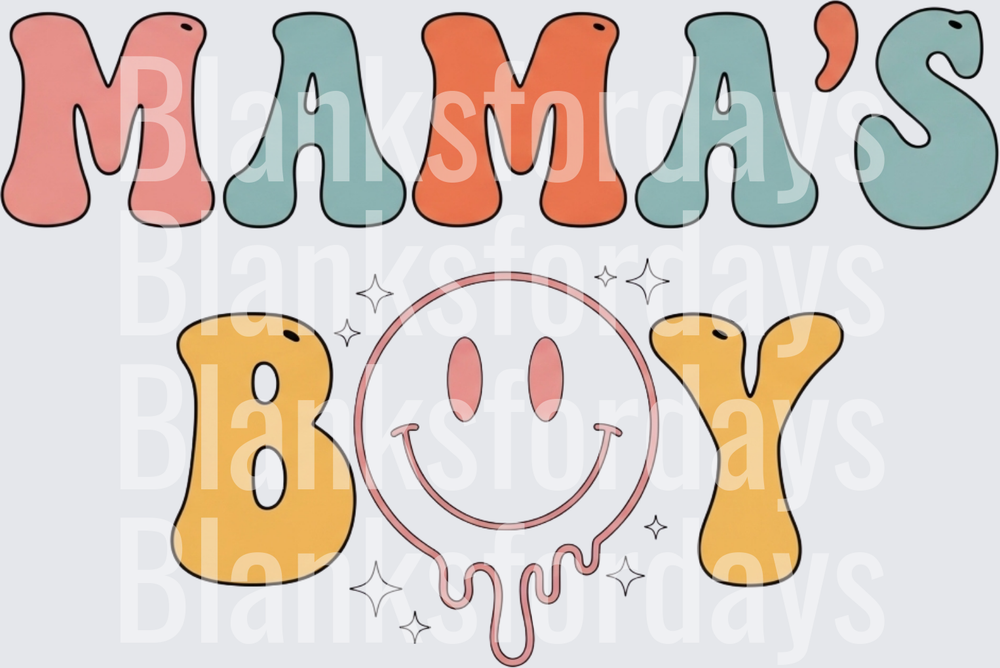 Mama's Boy Retro Groovy Smiley Face Drip Bubble Letter (DTF)