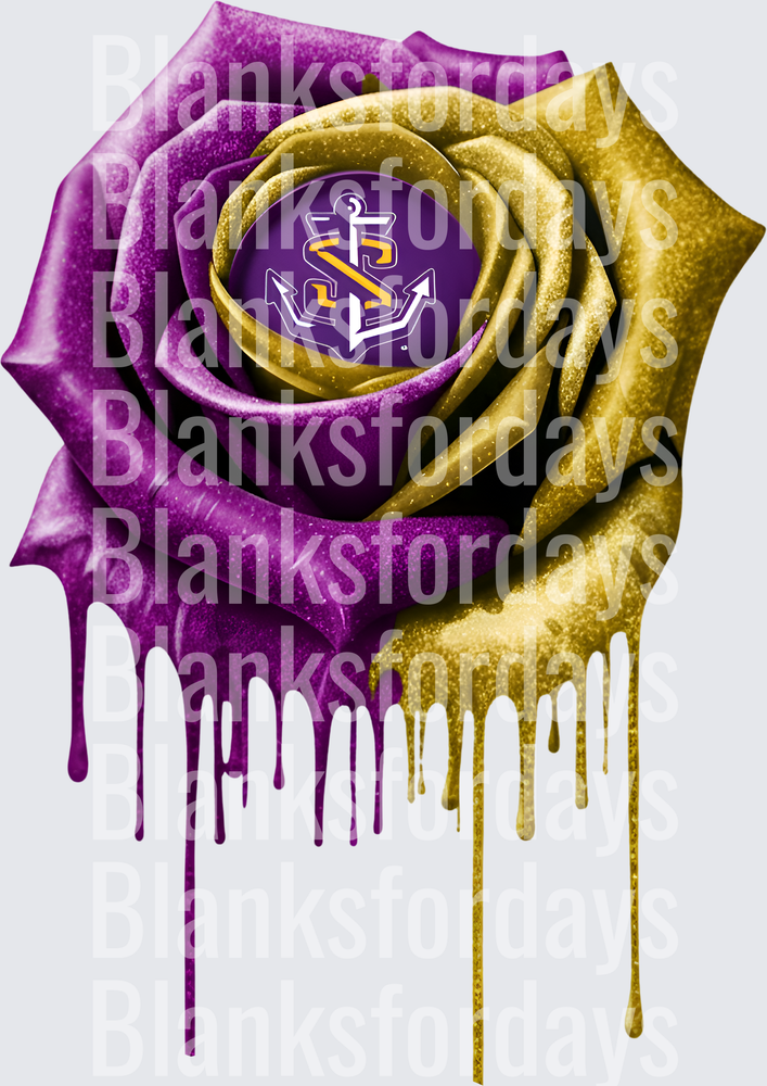 Purple Gold Dripping Rose Anchor Logo Glitter Bloom (DTF)