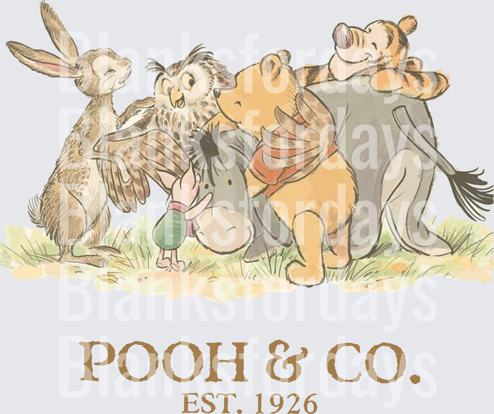 Pooh & Co Est 1926 Classic Friends Group Hug Vintage Art (DTF)