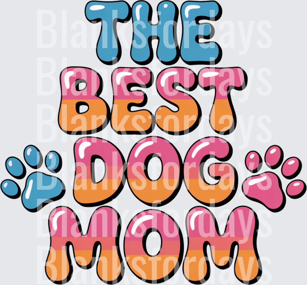 The Best Dog Mom Groovy Bubble Letter Paw Print Design (DTF)