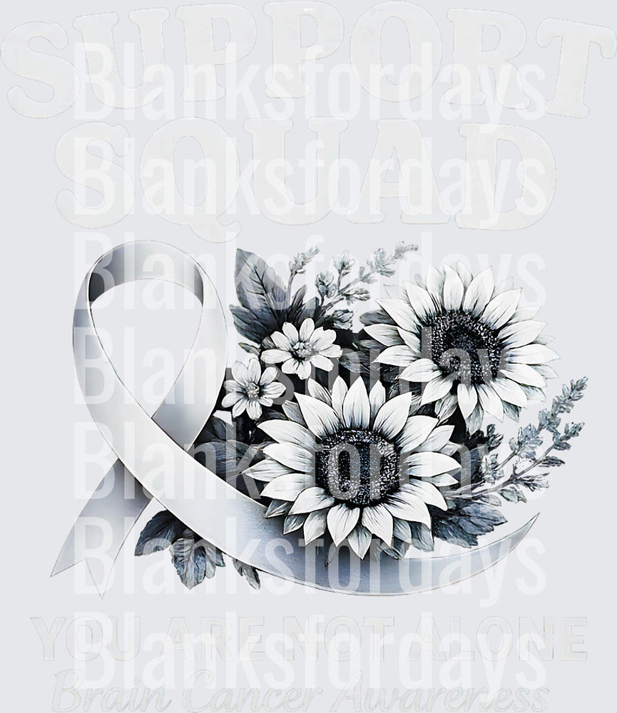 Gray Brain Cancer Awareness Ribbon Sunflower Floral Design (DTF)