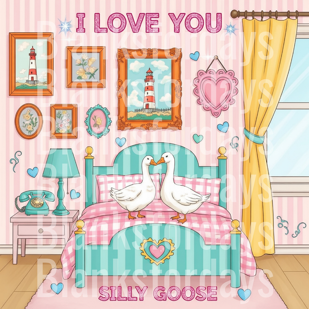 I Love You Silly Goose Cute Geese Cozy Bedroom Valentine (DTF)