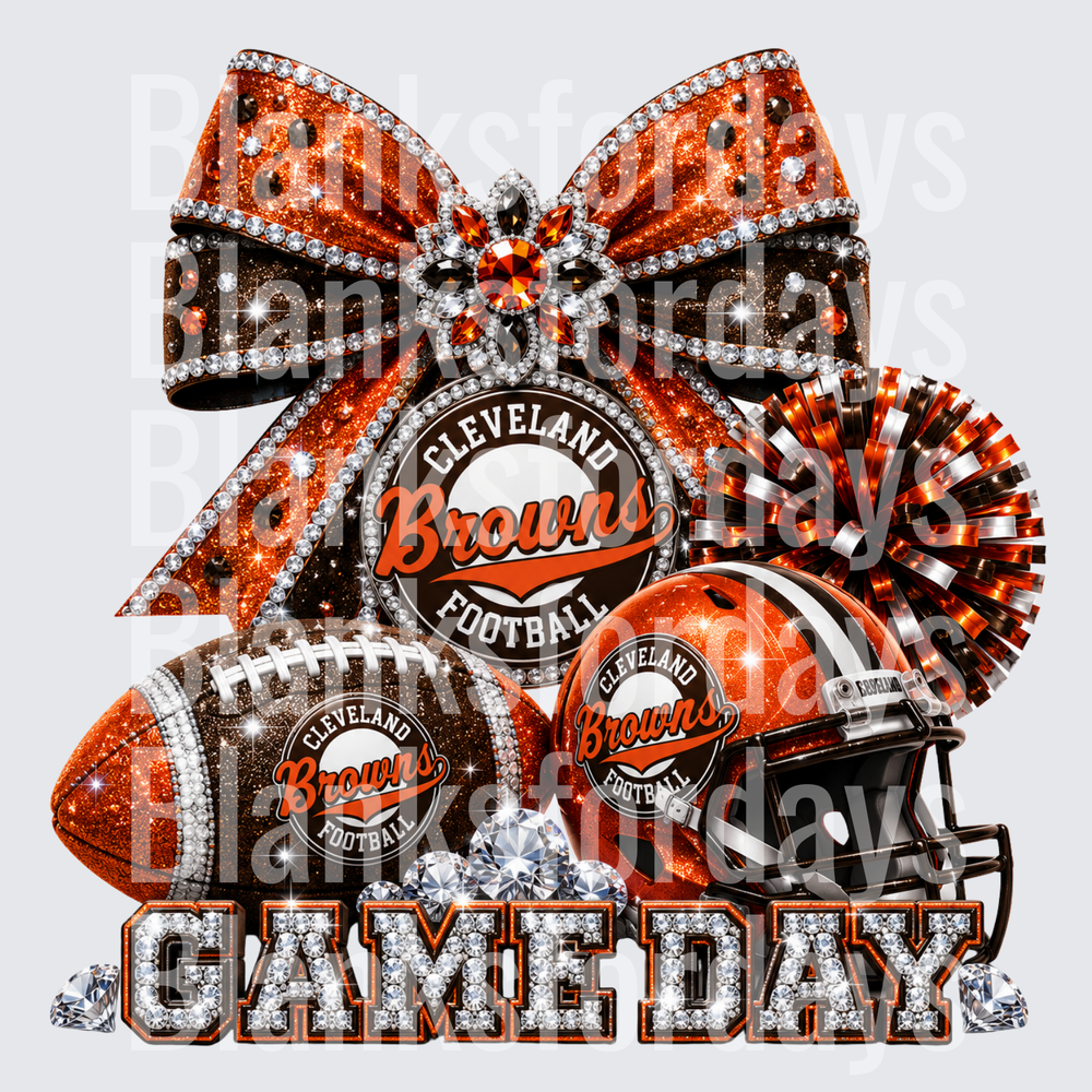 Cleveland Browns Game Day Rhinestone Bow Glitter Football (DTF)
