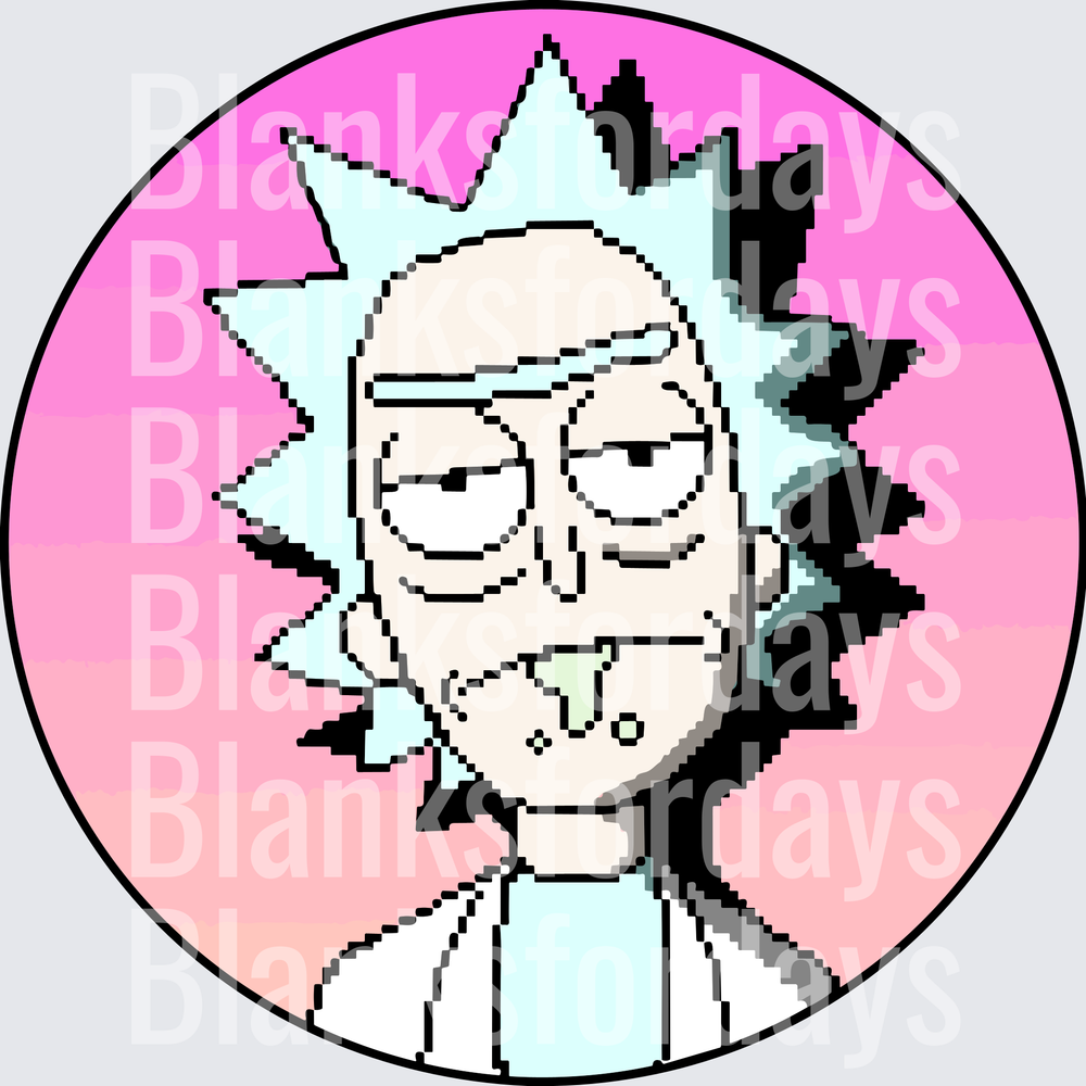 Rick Sanchez Pixel Art Circle Pink Gradient Portrait (DTF)