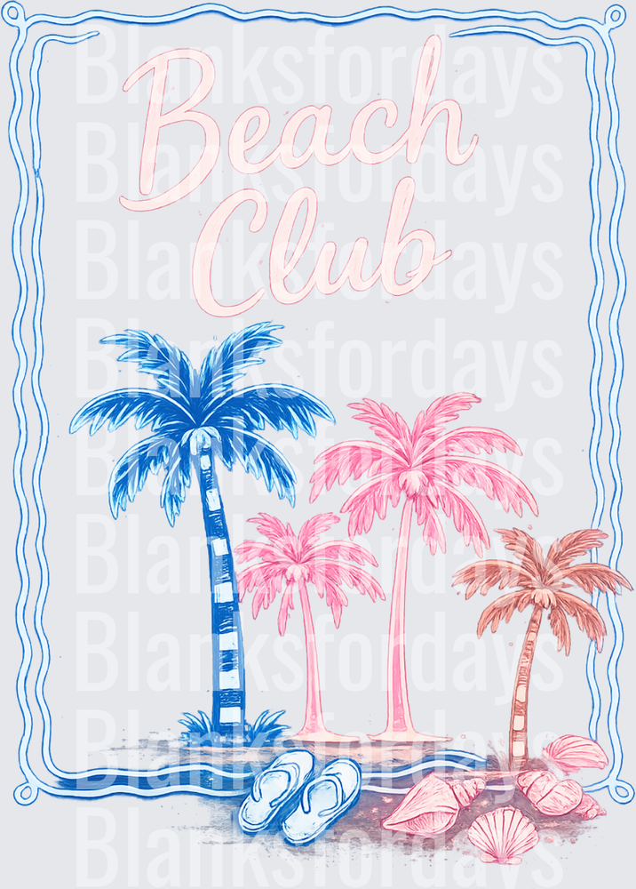 Beach Club Tropical Palm Trees Flip Flops Seashells (DTF)