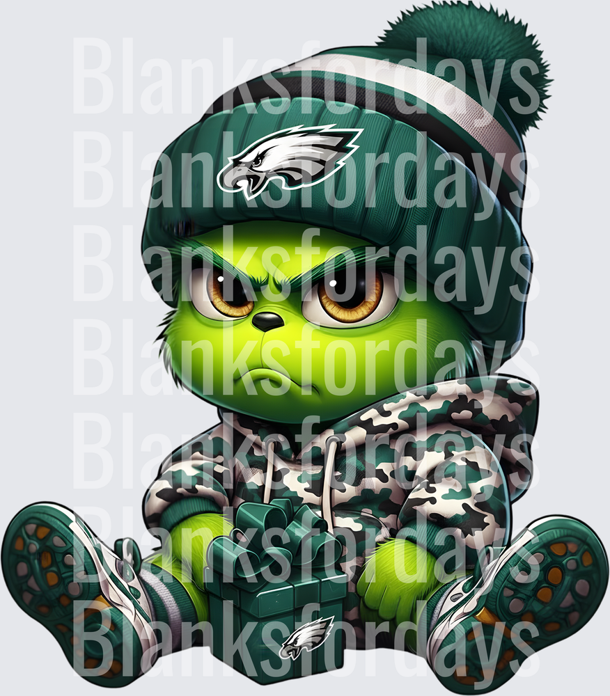 Baby Grinch Philadelphia Eagles Camo Hoodie Pom Beanie (DTF)