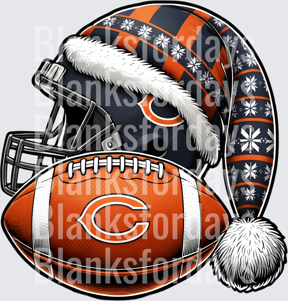 Chicago Bears Christmas Santa Hat Helmet Football (DTF)