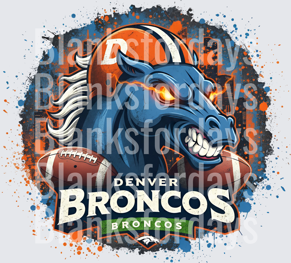 Denver Broncos Fierce Mustang Mascot Football Splatter (DTF)