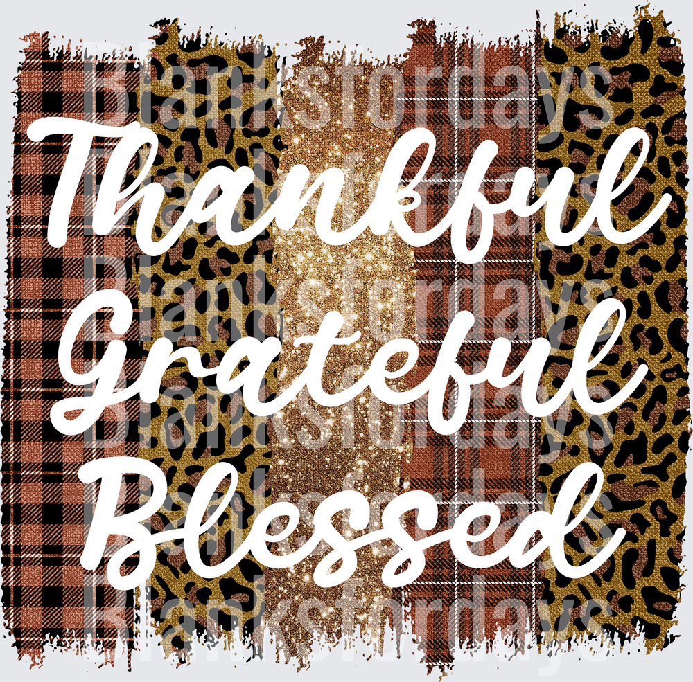 Thankful Grateful Blessed Fall Plaid Leopard Glitter (DTF)