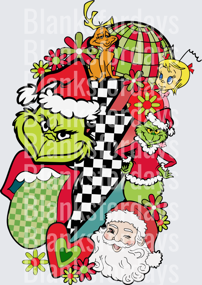 Grinch Cindy Lou Who Max Santa Christmas Retro Checkered (DTF)