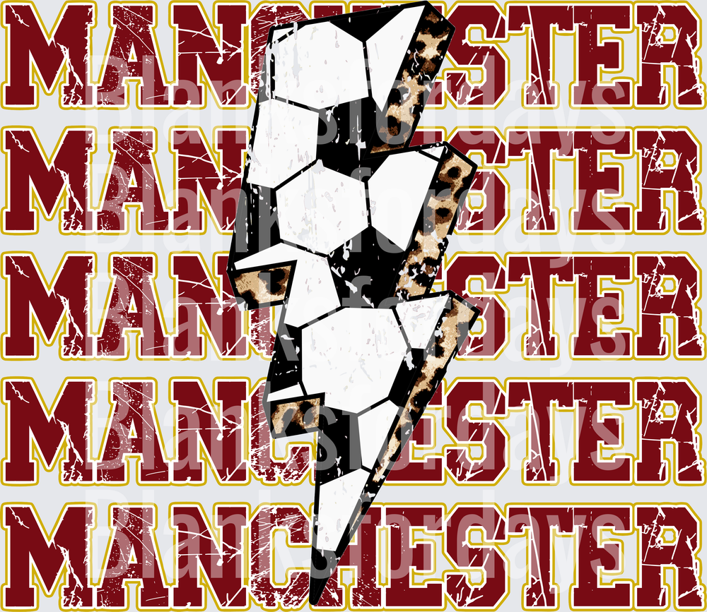 Manchester Soccer Leopard Lightning Bolt Distressed Stacked (DTF)