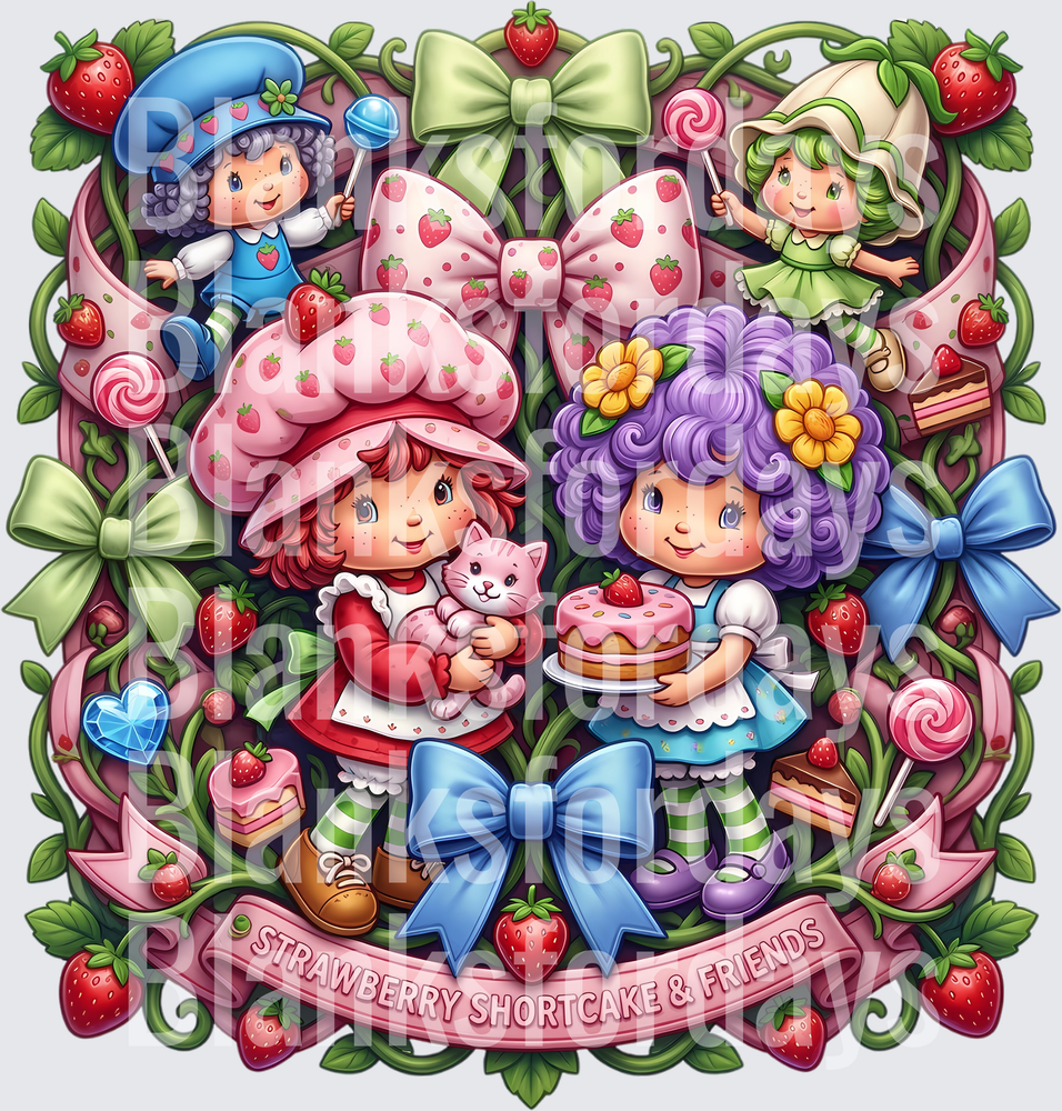 Strawberry Shortcake & Friends Retro Floral Bow Design (DTF)
