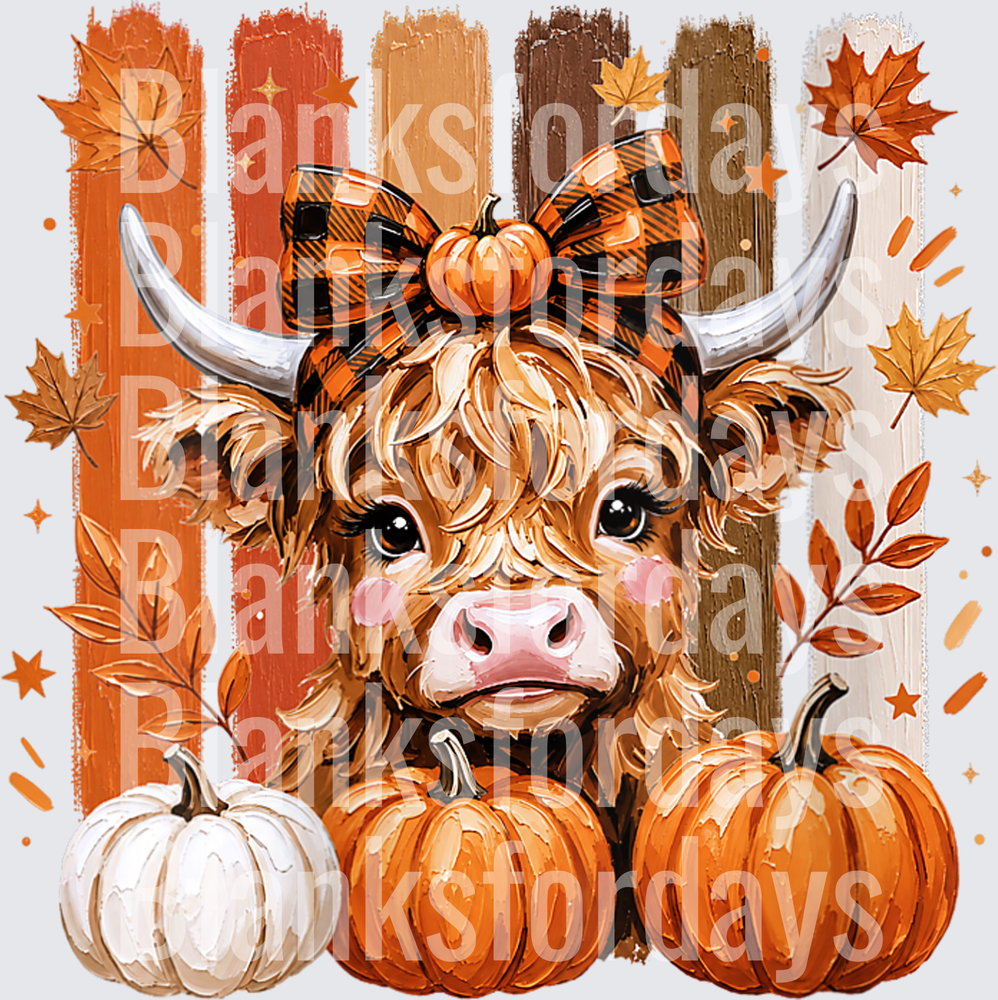 Cute Highland Cow Fall Pumpkins Buffalo Plaid Bow Autumn (DTF)
