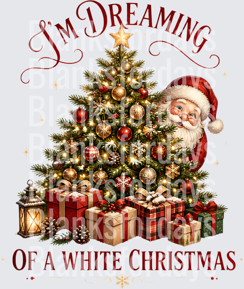 I'm Dreaming of a White Christmas Santa Peeking Tree (DTF)