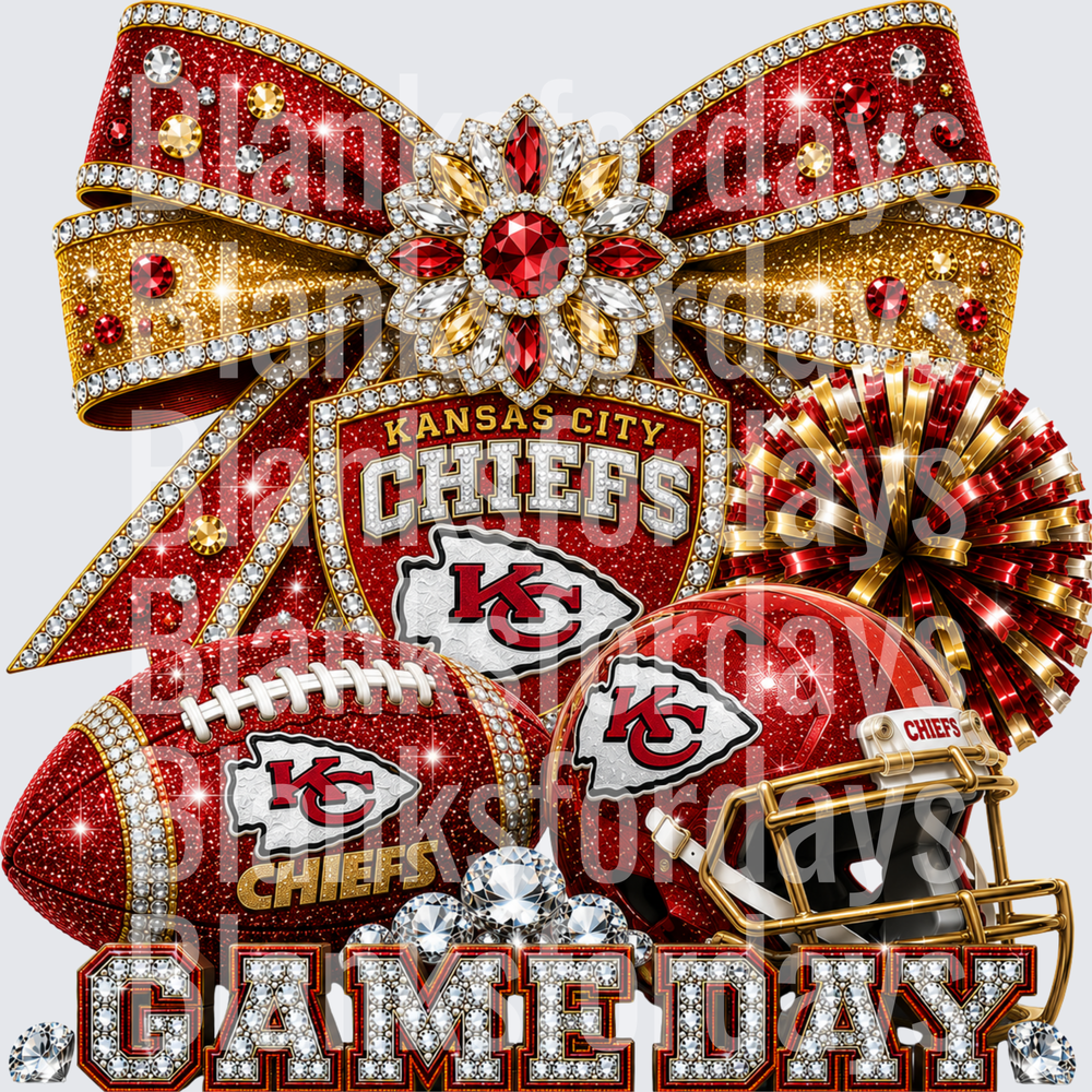 Kansas City Chiefs Game Day Glam Rhinestone Bow Design (DTF)