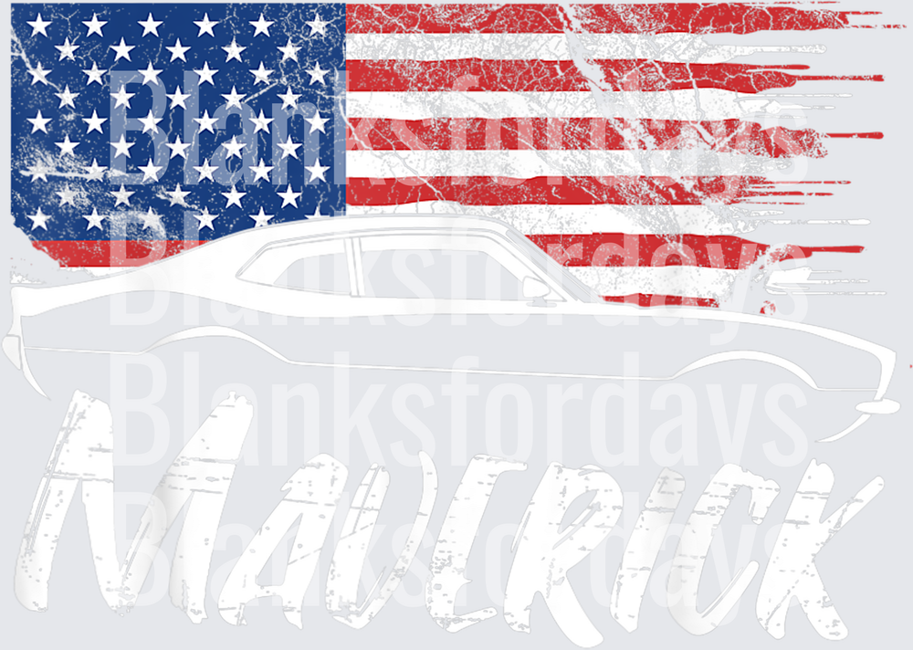 Ford Maverick Classic Muscle Car Distressed American Flag (DTF)